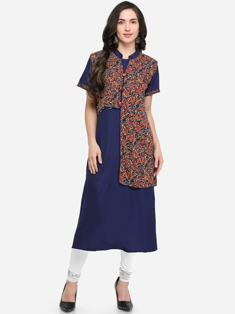 

Stylee LIFESTYLE Women Navy Blue Printed Layered A-Line Kurta