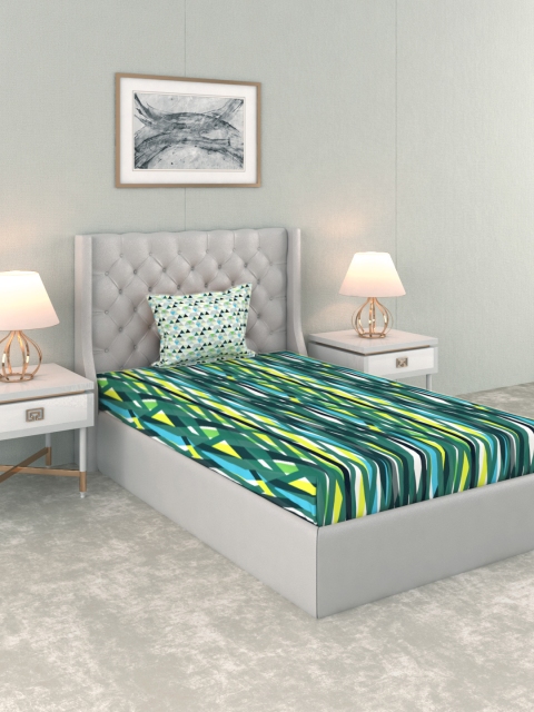 

Trident Green & Yellow Abstract 144 TC Cotton 1 Single Bedsheet with 1 Pillow Covers