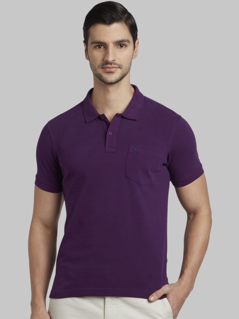 

Parx Men Violet Solid Polo Collar T-shirt