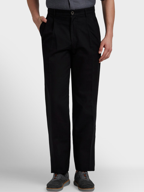 

ColorPlus Men Black Solid Regular Trousers