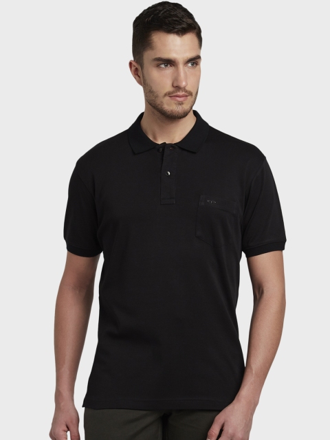 

ColorPlus Men Black Solid Polo Collar T-shirt