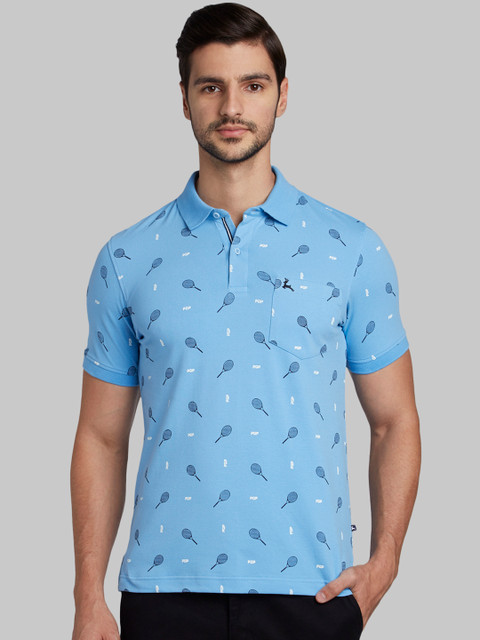

Parx Men Blue Printed Polo Collar T-shirt