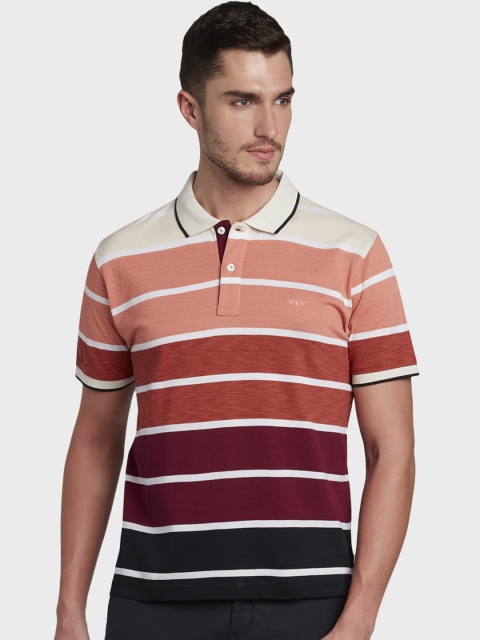 

ColorPlus Men Multicoloured Striped Polo Collar T-shirt, Multi