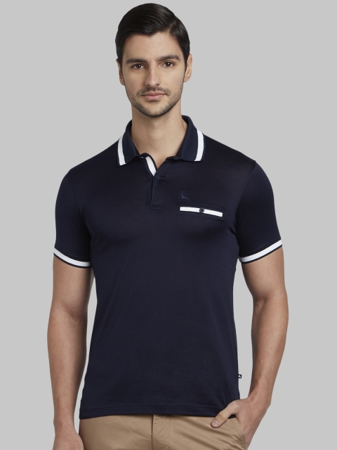 

Parx Men Navy Blue Solid Polo Collar T-shirt