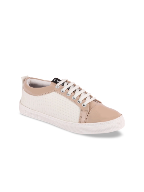 

FAUSTO Women White and Beige Lightweight Colourblocked Sneakers