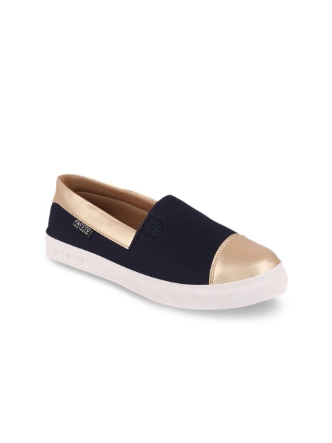 

FAUSTO Women Navy Blue & Muted Gold-Toned Colourblocked Slip-On Sneakers