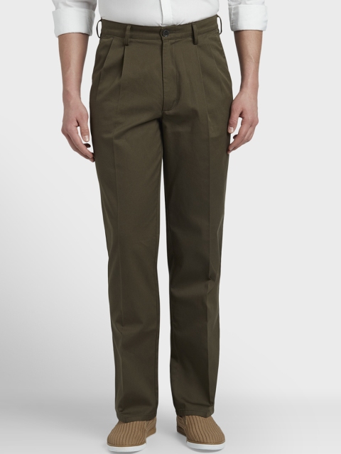 

ColorPlus Men Olive Green Regular Fit Solid Formal Trousers