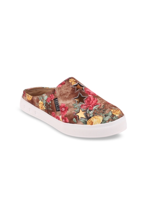 

FAUSTO Women Brown & Pink Printed Lightweight Slip-On Sneakers