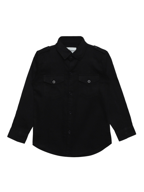 

Aj DEZInES Boys Black Regular Fit Solid Casual Shirt