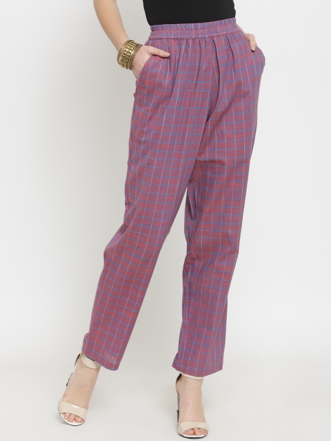 

Kiaasa Women Purple Regular Fit Checked Peg Trousers