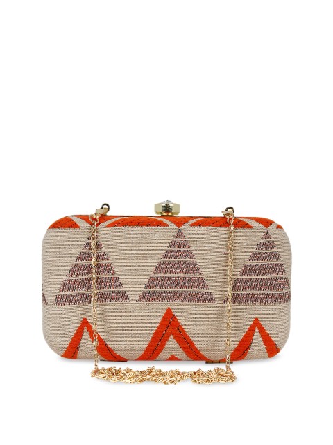 

Anekaant Beige & Orange Textured Clutch