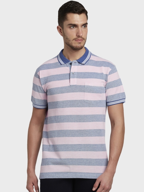 

ColorPlus Men Pink Striped Polo Collar T-shirt