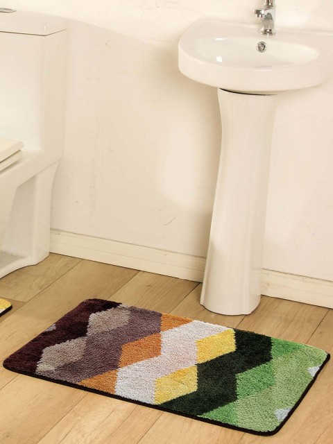 

OBSESSIONS Multicoloured Microfiber Polyester Anti-Slip Bath Rug, Multi