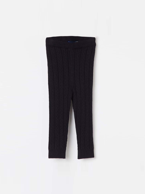 

Juniors by Lifestyle Girls Black Knitted Patterned Ankle-Length Winter Leggings
