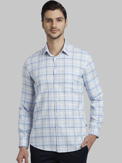 

Parx Men Blue & White Slim Fit Checked Casual Shirt