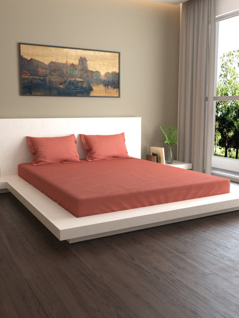 

MARK HOME Rose Solid 400 TC Cotton 1 King Bedsheet with 2 Pillow Covers