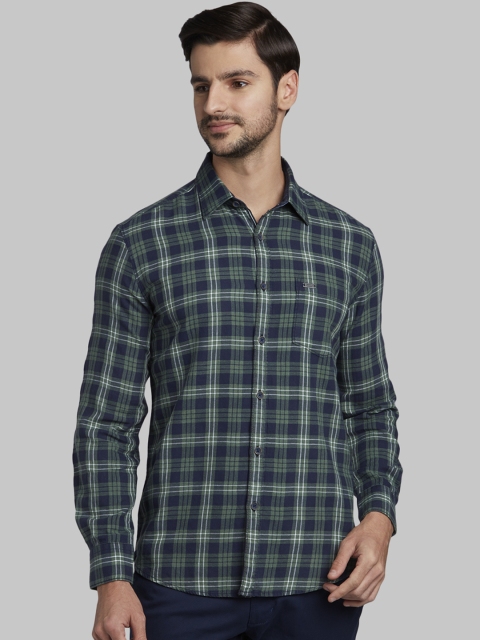 

Parx Men Green & Navy Blue Slim Fit Checked Casual Shirt