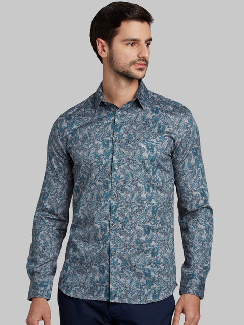 

Parx Men Grey & Blue Slim Fit Printed Casual Shirt