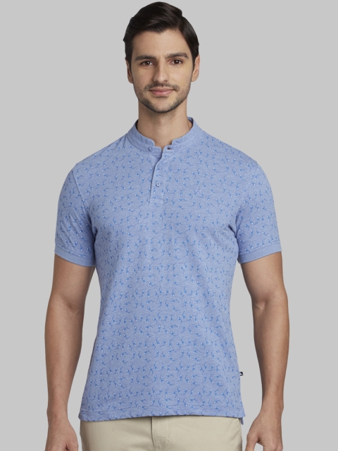 

Parx Men Blue Printed Mandarin Collar T-shirt