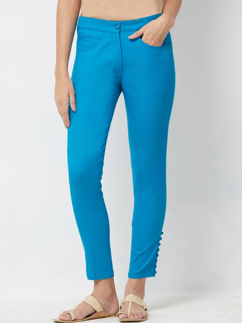 

Naari Women Blue Slim Fit Solid Cigarette Trousers