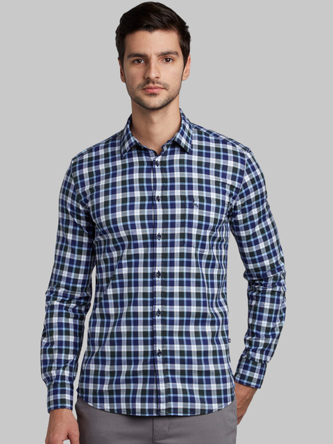 

Parx Men Blue & White Slim Fit Checked Casual Shirt