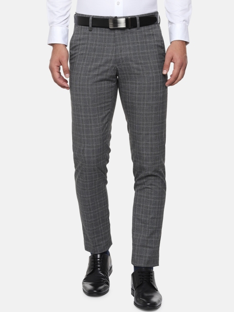

Van Heusen Men Grey Slim Fit Checked Formal Trousers
