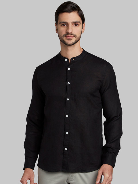

Parx Men Black Slim Fit Solid Linen Casual Shirt