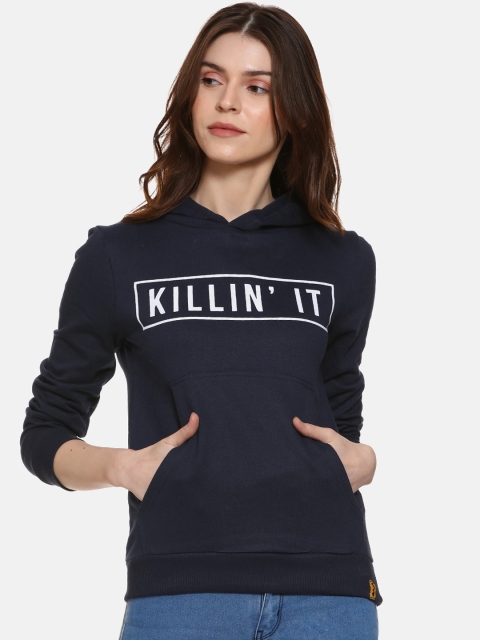 

Campus Sutra Women Blue Printed Hooded Sweatshirt