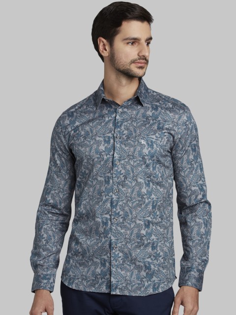 

Parx Men Grey & Teal Blue Slim Fit Printed Casual Shirt