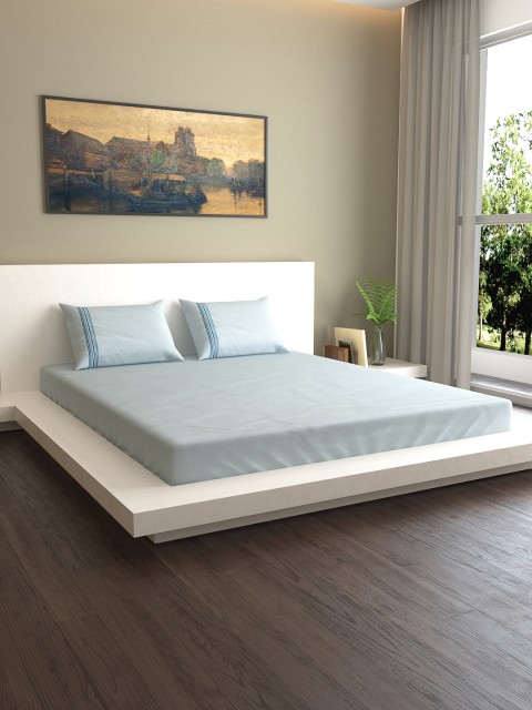 

MARK HOME Blue Solid 400 TC Cotton 1 King Bedsheet with 2 Pillow Covers