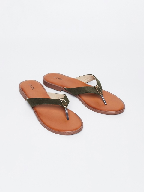 

CODE by Lifestyle Women Olive Green Solid Open Toe Flats