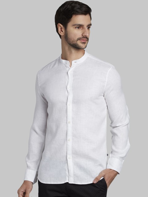 

Parx Men White Slim Fit Linen Solid Casual Shirt