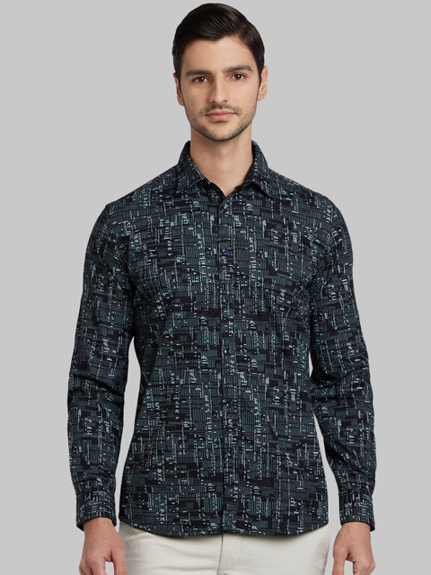 

Parx Men Black Slim Fit Printed Casual Shirt