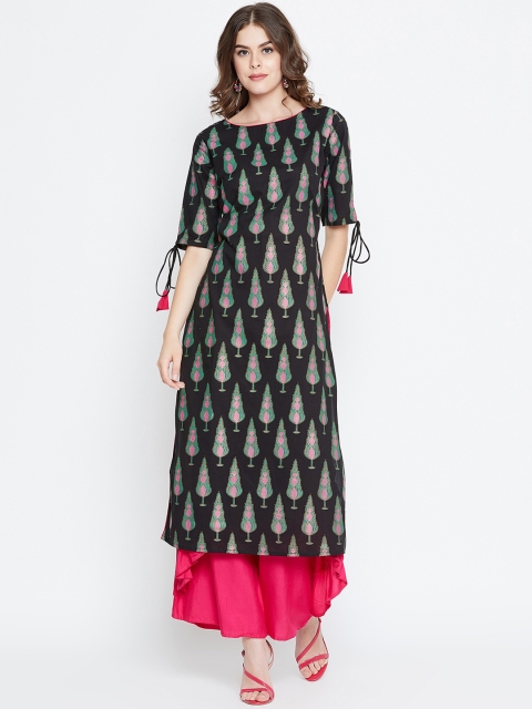 

rangeelo rajasthan Women Black & Green Printed Straight Kurta