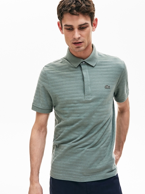 

Lacoste Men Green Striped Polo Collar T-shirt