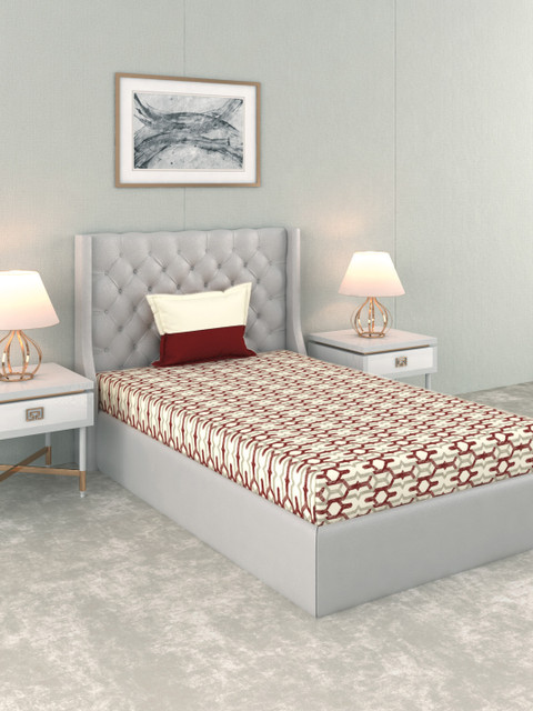 

Trident Beige & Maroon Abstract 144 TC Cotton 1 Queen Bedsheet with 1 Pillow Covers