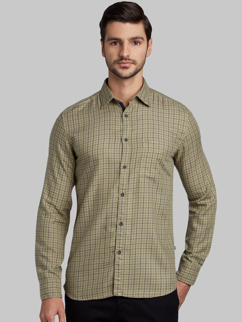 

Parx Men Olive Green & Navy Blue Slim Fit Checked Casual Shirt