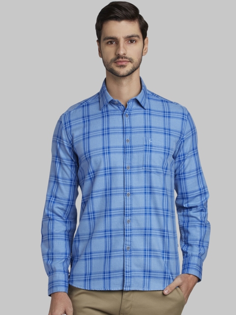 

Parx Men Blue Slim Fit Checked Casual Shirt