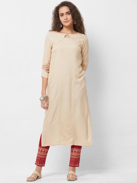 

Naari Women Beige Solid Straight Kurta