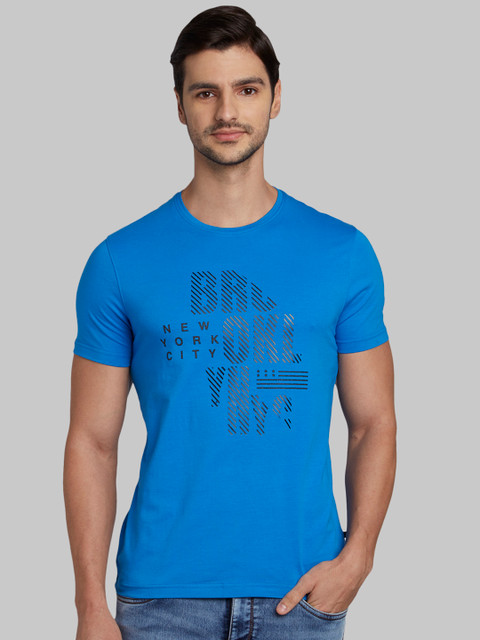 

Parx Men Blue Printed Round Neck T-shirt