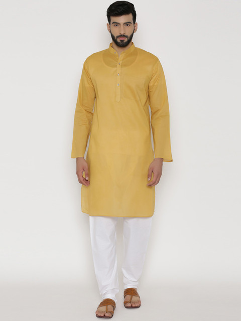 

Wintage Men Mustard Yellow & White Solid Kurta with Pyjamas