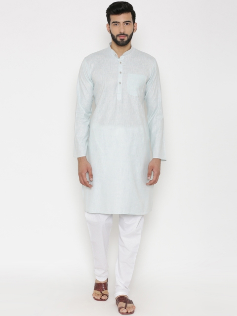 

Wintage Men Turquoise Blue & White Solid Kurta with Pyjamas