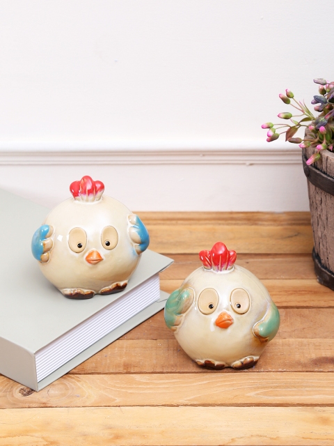 

TAYHAA Set of 2 Beige Hens Ceramic Showpiece