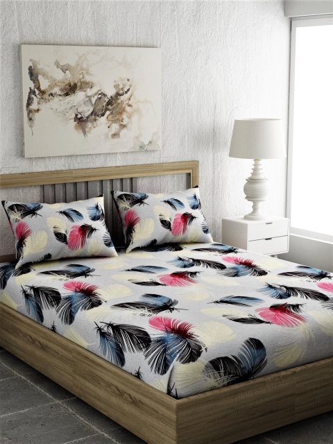 

EverHOME Grey & Black Abstract 144 TC Cotton 1 King Bedsheet with 2 Pillow Covers