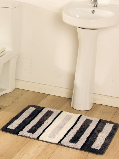 

OBSESSIONS Grey & Black Microfiber Polyester Anti-Slip Bath Rug