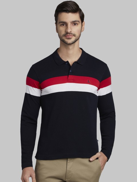 

Parx Men Blue & White Colourblocked Polo Collar T-shirt