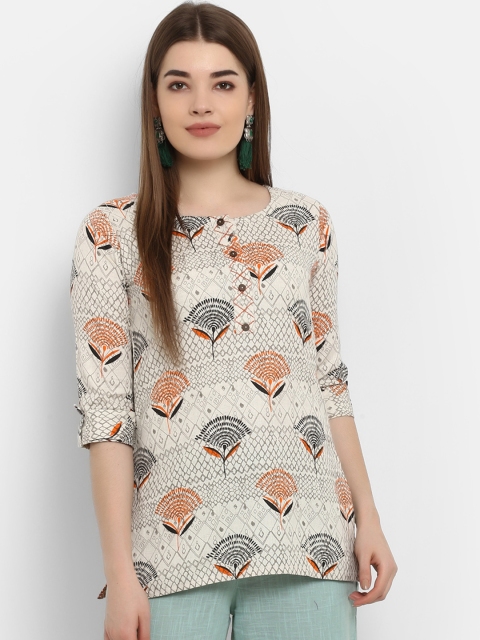 

ETHNIC STREET Women Off-White Printed Pure Cotton Top