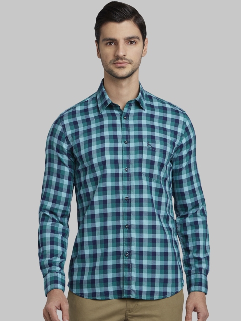 

Parx Men Green Slim Fit Checked Casual Shirt