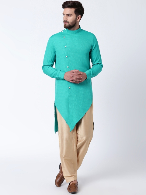 I Know Men Sea Green & Gold-Toned Solid Kurta with Salwar