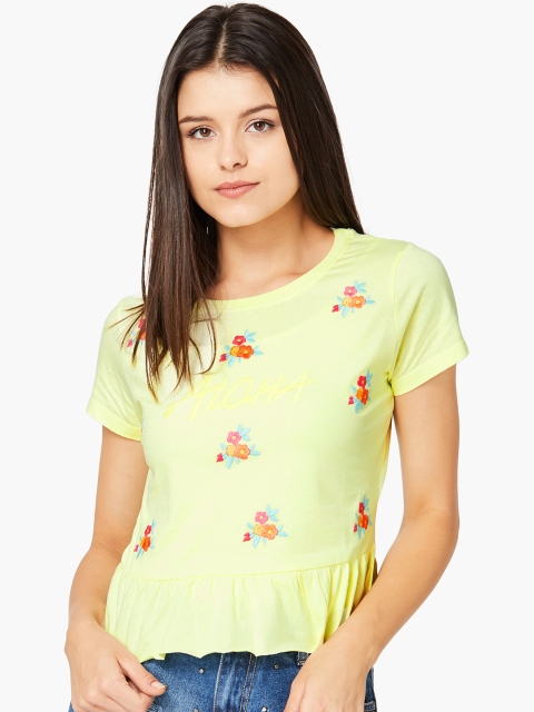 

Ginger by Lifestyle Women Yellow Self Design Peplum Pure Cotton Top